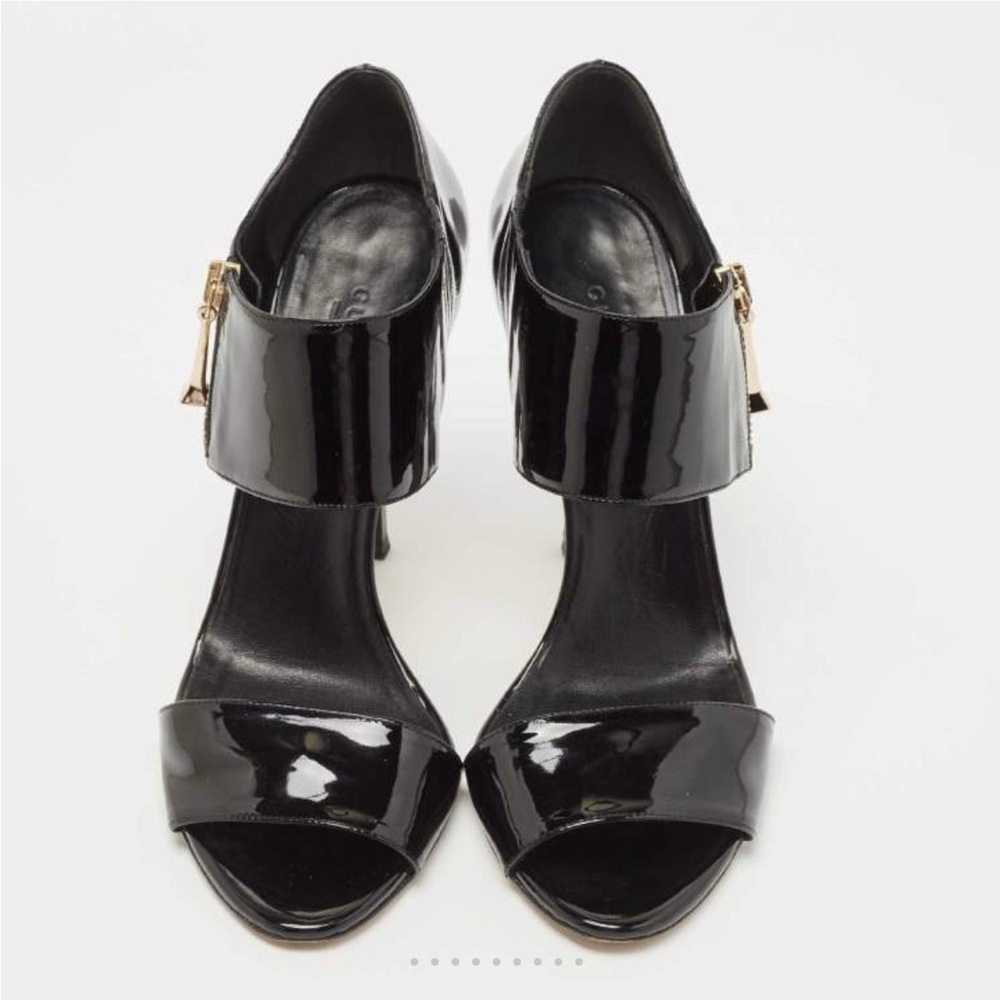 Gucci Black Patent Leather Drew Ankle Strap Sandals Size 41.5
